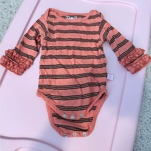 Ruffle Butts Coral and Black Striped Bodysuit